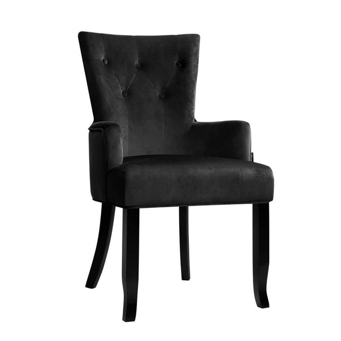 Diagonal View of the Artiss French Provincial Dining Chair in Velvet Black with a White Background