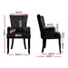 Front and Side views of the Artiss French Provincial Dining Chair in Velvet Black with a White Background Depicting its Dimensions