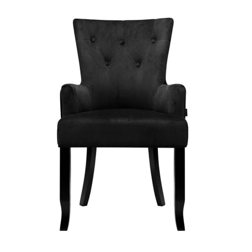Front View of the Artiss French Provincial Dining Chair in Velvet Black with a White Background