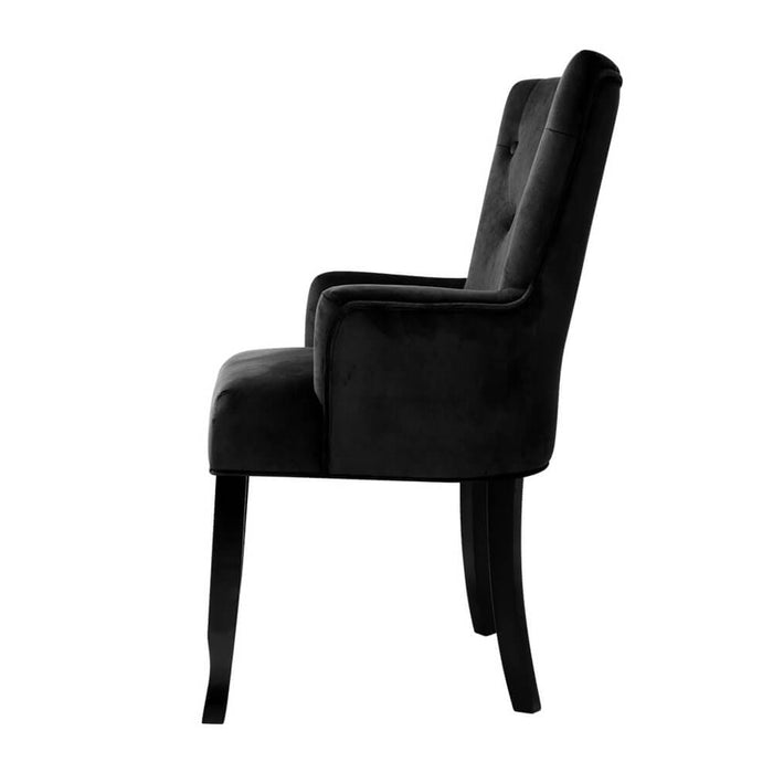 Side View of the Artiss French Provincial Dining Chair in Velvet Black with a White Background