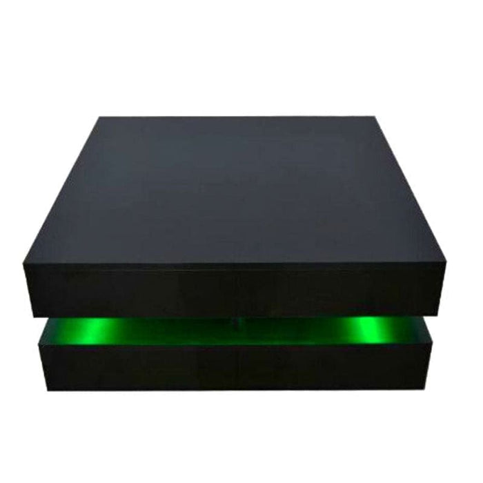 Modern Large High Gloss Coffee Table With LED Lights Black