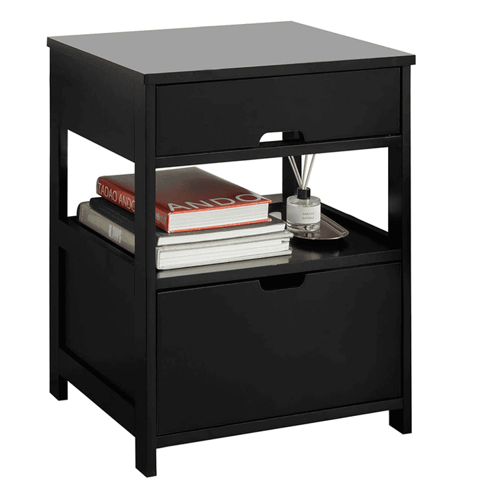 Black Bedside Table with 2 Drawers