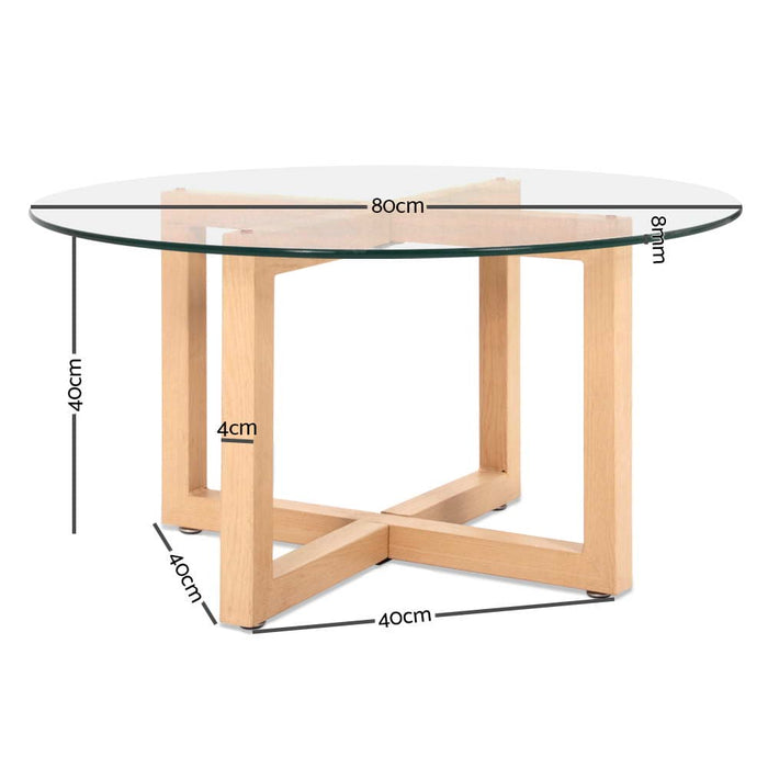 Artiss 80CM Tempered Glass Coffee Table