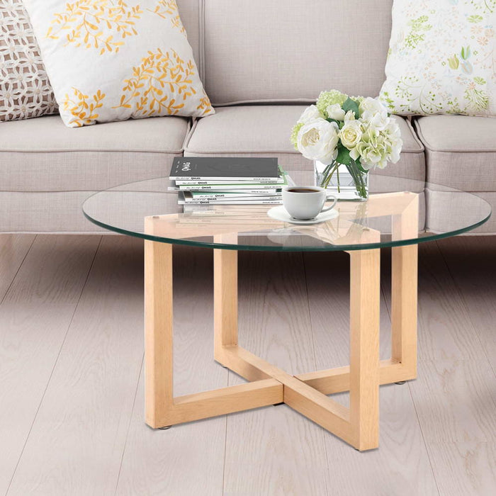 Artiss 80CM Tempered Glass Coffee Table