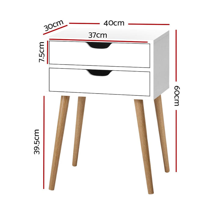 Artiss Bedside Table 2 Drawers - BODIE White