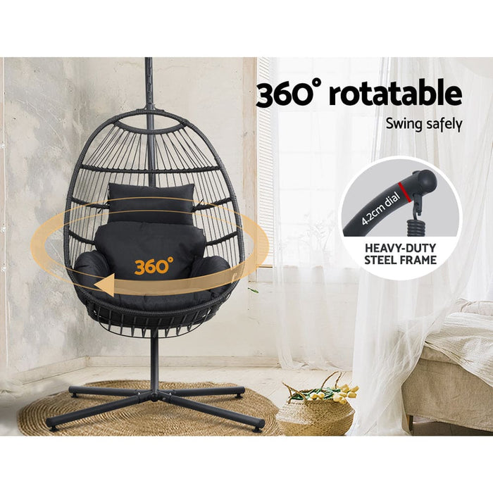 Wicker Rope Egg Swing Chair Foldable Grey