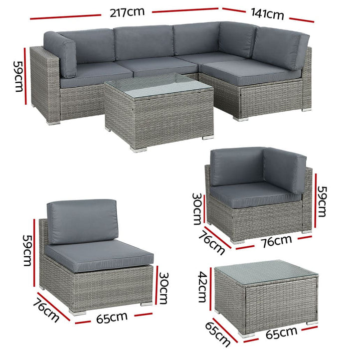 Gardeon Wicker 5-Piece Outdoor Furniture Sofa Set