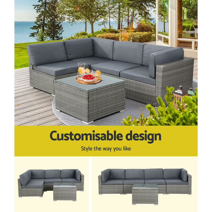 Gardeon Wicker 5-Piece Outdoor Furniture Sofa Set