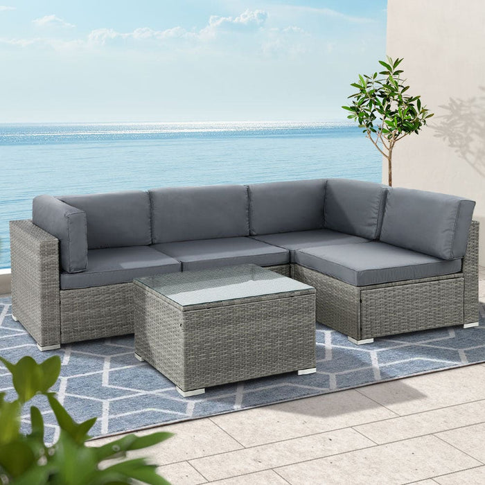 Gardeon Wicker 5-Piece Outdoor Furniture Sofa Set