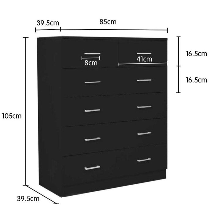 Sarantino Tallboy Dresser 6 Chest Of Drawers Black