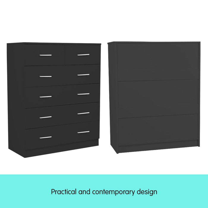 Sarantino Tallboy Dresser 6 Chest Of Drawers Black