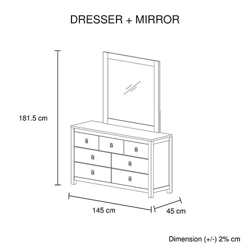 Acacia & Veneer With Mirror 7 Draw Dresser