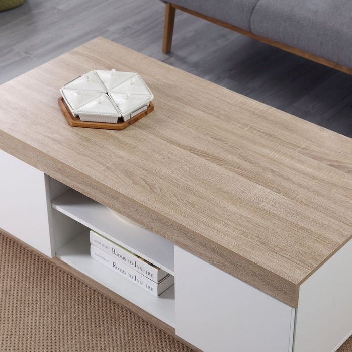 Ashley Coastal White Wooden Coffee Table Oak and White