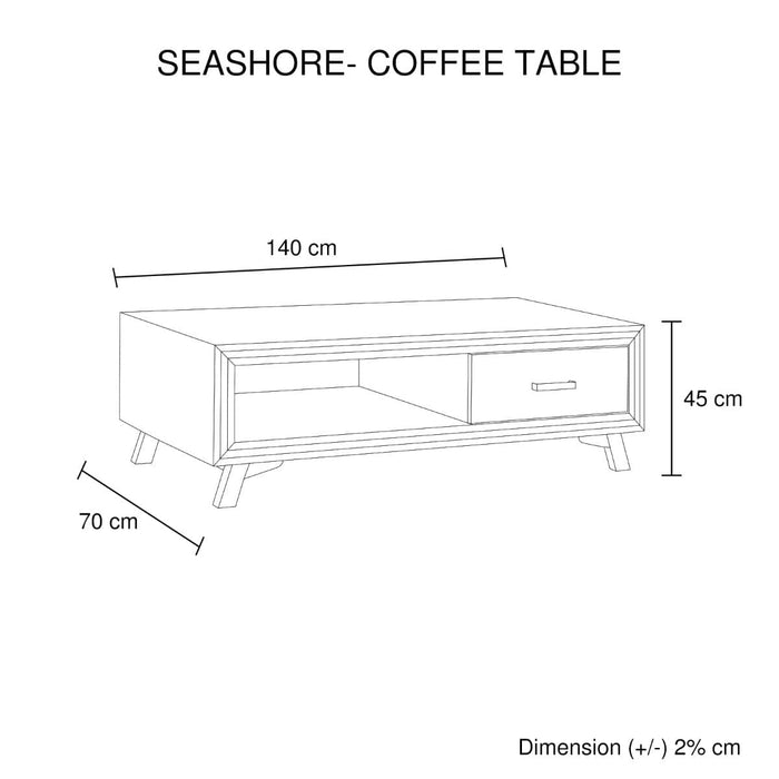 Solid Wood Acacia & Veneer Frame 2 Drawers Coffee Table